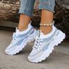 Women's Color Blocked Casual Sports Shoes, Flight Woven Breathable Lace Up Running Shoes, Fashionable Mesh Platform Casual Shoes