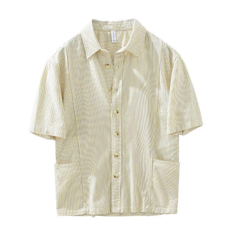 Summer High-End Japanese-Style Casual Short-Sleeve Shirt for Men, Loose Striped Oversized Jacket