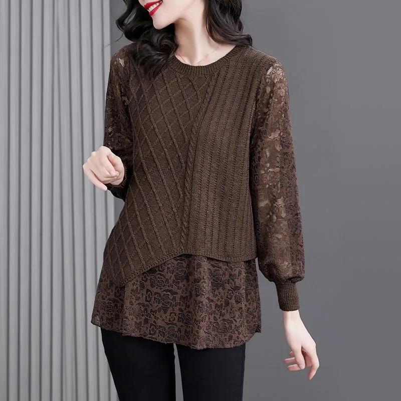 Women's New Stylish Loose and Age Reducing Versatile Lace Knit Sweater
