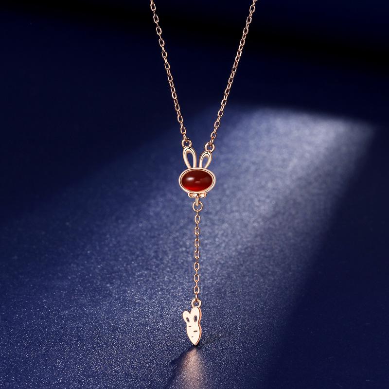 925 Sterling Silver Rabbit Tassel Necklace - Women s Chinese Style Luxury Gold Radish Design 925 Sterling Silver