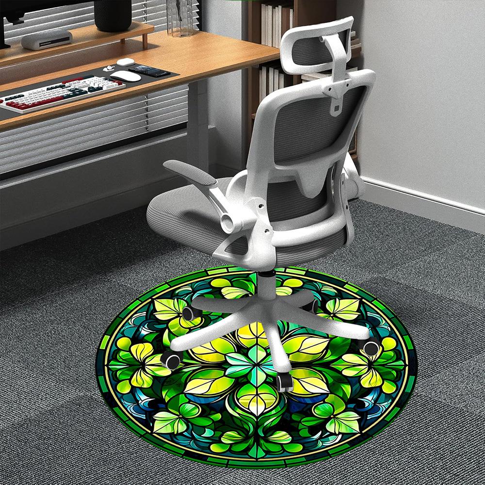 

1pc Stained Glass Clover Office Round Area Rug, Indoor Mat Suitable ForOffice, Under Office Chairs Bedroom Living Room Home Decor, D126 80cm by 80cm