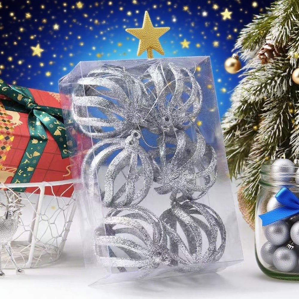 6Pcs 6cm Hollow Ball Pendants Glitter Christmas Tree Spheres Pendant  New Year