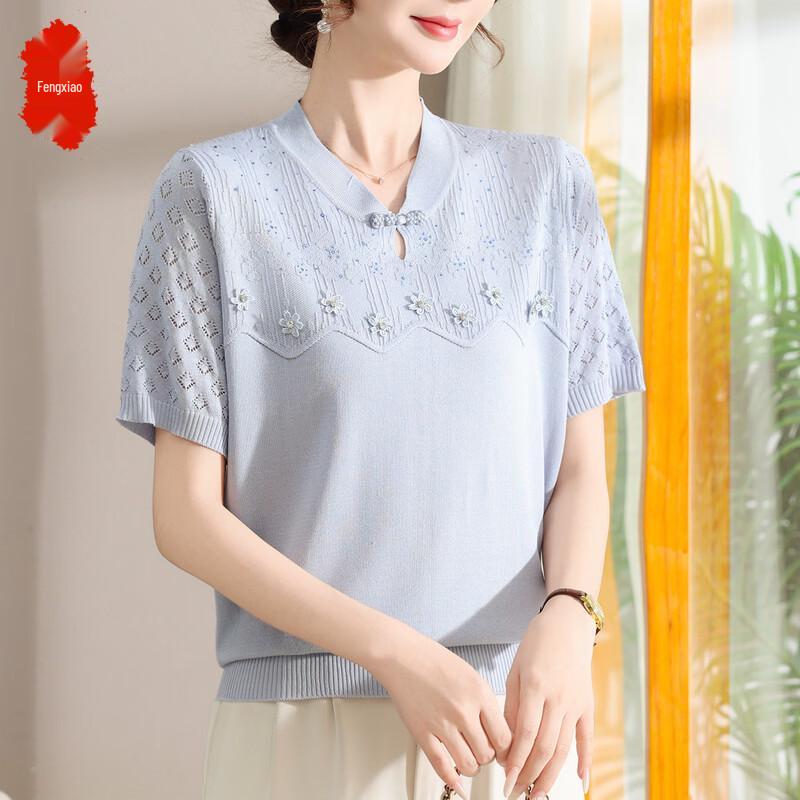 Fengxiao Fashion Women s Summer Loose Knit Short-Sleeve Top 2XL