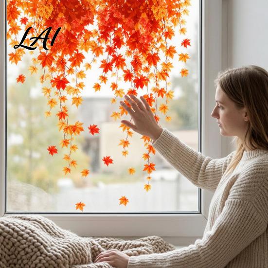 Non Adhesive Window Film 2Pcs Fall Clings Hanging Maple Leaf Decals Reusable Autumn Clings Leaves Static Stickers for Thanksgiving Party Supplies