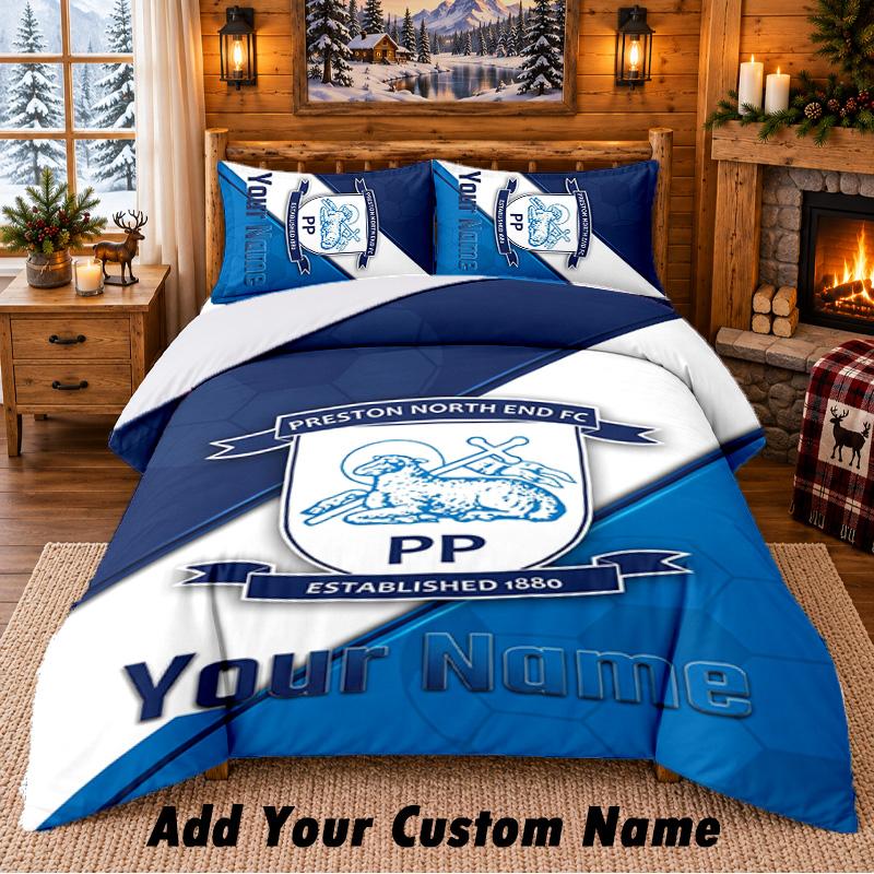 Preston North End Pattern Bedding 3Pcs Set Custom Name, Bed Sheet And Pillowcases For Home Bedroom