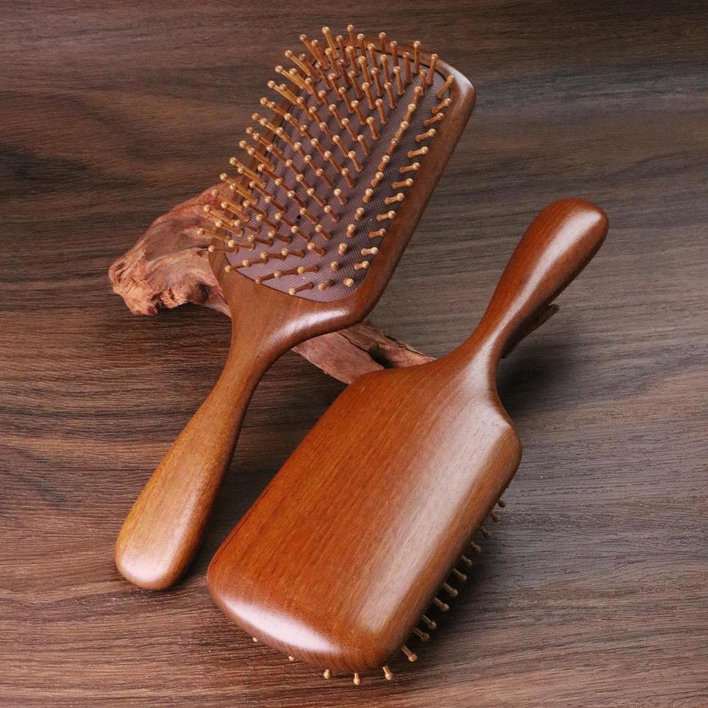 Sandalwood Air Cushion Oval Comb - Solid Wood Fluffy Hairbrush for Head Meridian Massage
