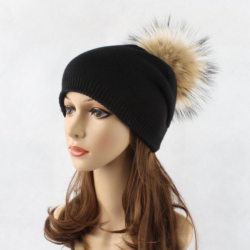Women Hair Ball Knit Hat Solid Color Wool Headgear Autumn and Winter Outdoor Casual Warm Hat