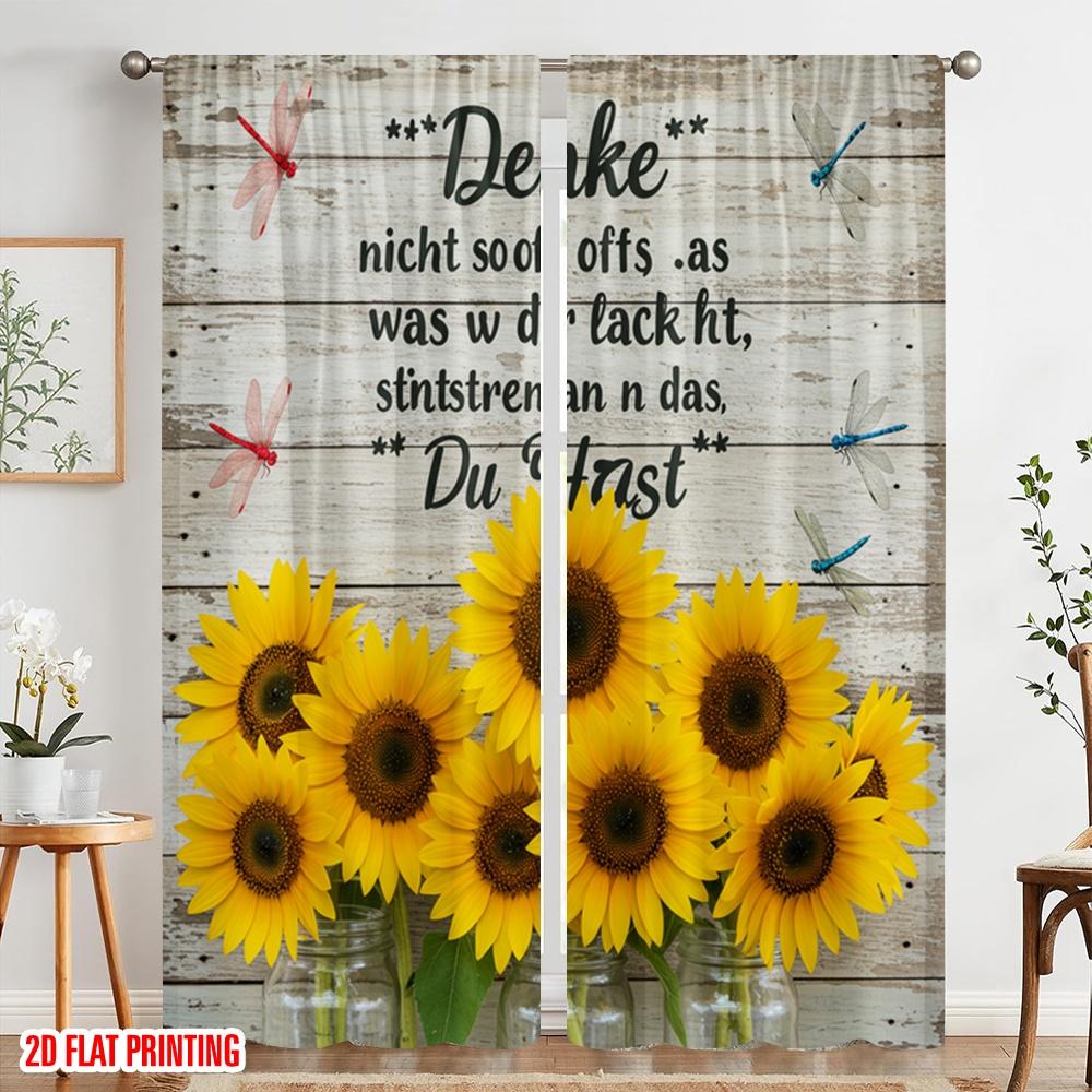 2 Stück 2D Flachdruck Vorhang Sonnenblume Libelle Inspirierend Polyesterstoff Ohne Strom Feiertagsdekorationen Verwendung für