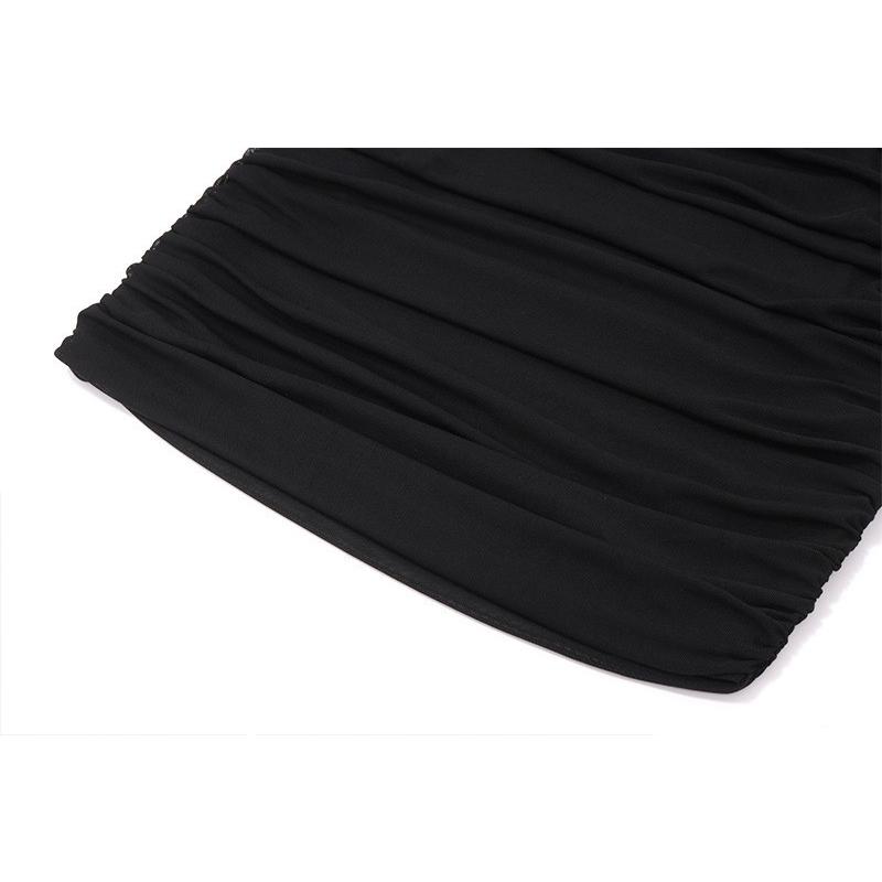 Women's Sexy Cross Halter Neck Mesh Mini Dress Spring Deep V Ruched Bodycon Party Evening Cocktail Dress