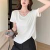 Women's V-Neck Casual Summer T-Shirt: Slimming, Versatile, Trendy, Short Sleeve, Solid Color