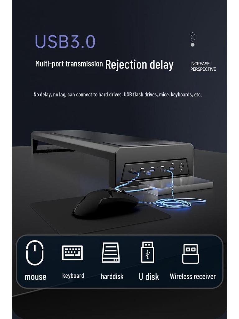 Multifunctional USB Monitor Riser Stand and Desktop Organizer