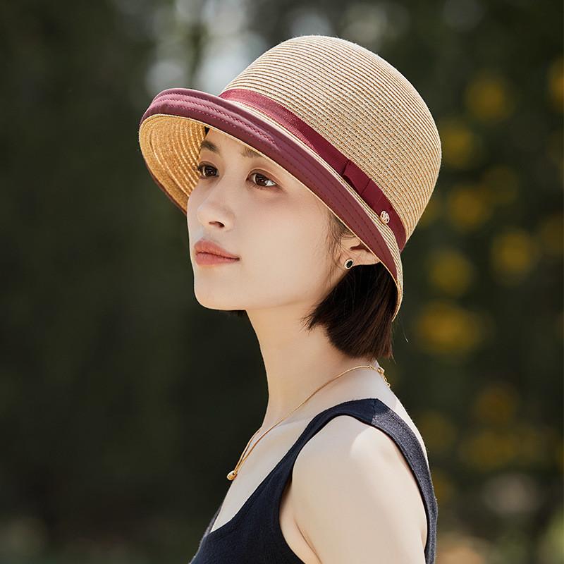 Classic Straw Hat For Women Summer Sun Protection With Short Brim And Rolled Edge