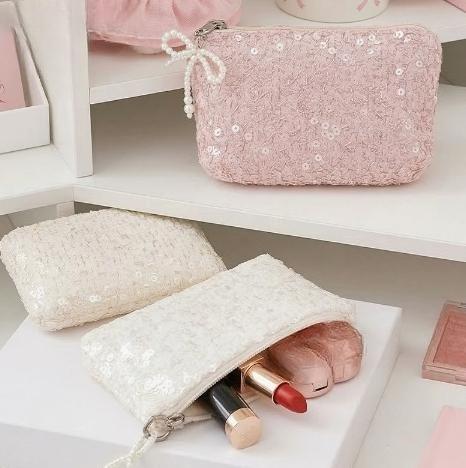Korean ins polka dot love lipstick bag, high-value girl, hand-held makeup bag, large-capacity liner storage bag