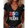 Women's T Shirt Print Graphic American Classic Short Sleeve V Neck Regular TopsSummer Spring