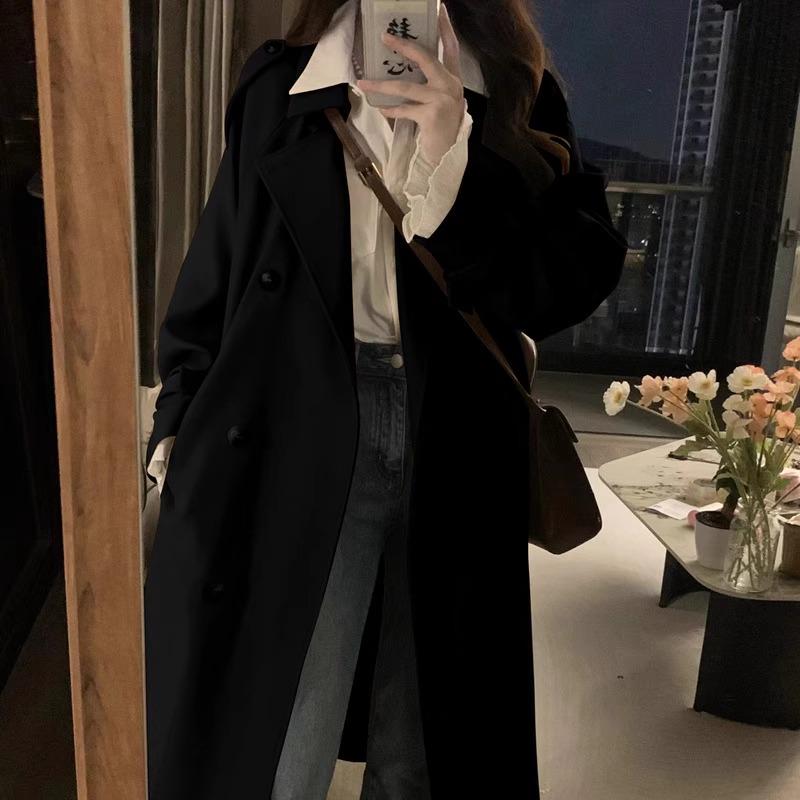 Women's Popular Khaki Trench Coat - British Style, Mid-Length, Petite Fit for Spring & Autumn 2025