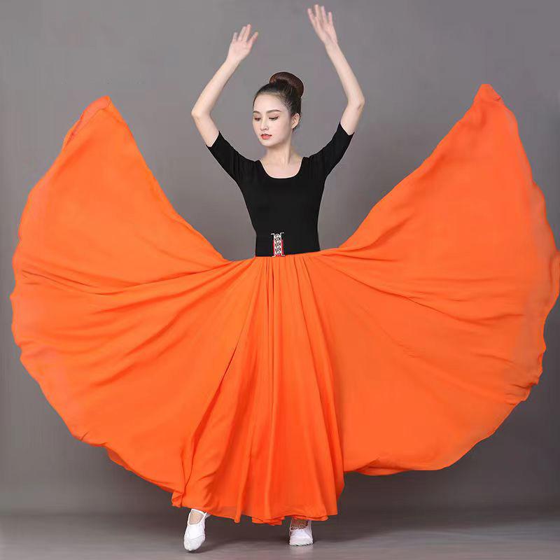 720 Degree Chiffon Skirt Women Long Skirt Dancers Practice Wear Solid Colour Ballet Gypsy Professional Stage Dance Dresses