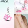 Charmscopper Plated Pink Cat Ear Bluetooth Headset Pendants Fit Charms Original Bracelet Beads Women Jewellery Making