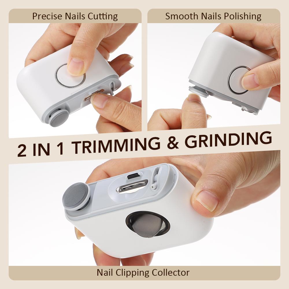 2 IN 1 Mini Electric Nail Clipper Cutter With LED Light Grinding Polishing Nails Trimmer For Kids Adult Automatic Manicure Tools