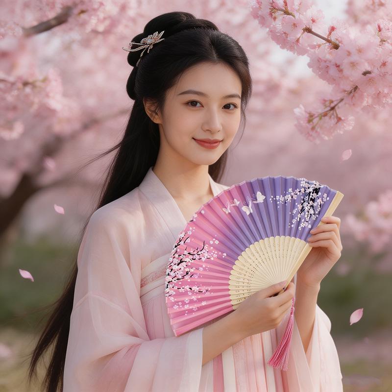 Ancient Style Chinese Hanfu Dance Fan: 6-Inch Single-Sided Folding Fan for Women