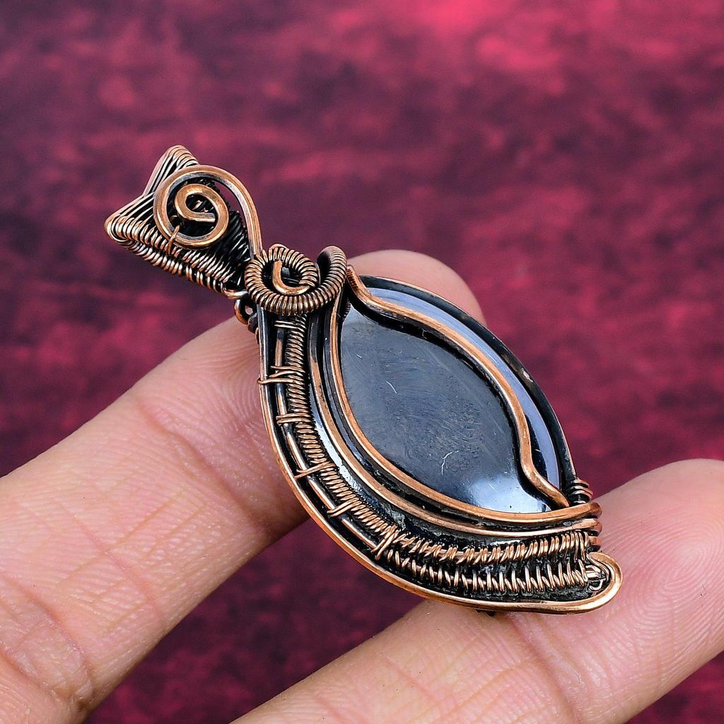 Shungite Gemstone Pendant Copper Wire Wrapped Jewelry Handmade Unique Pendant
