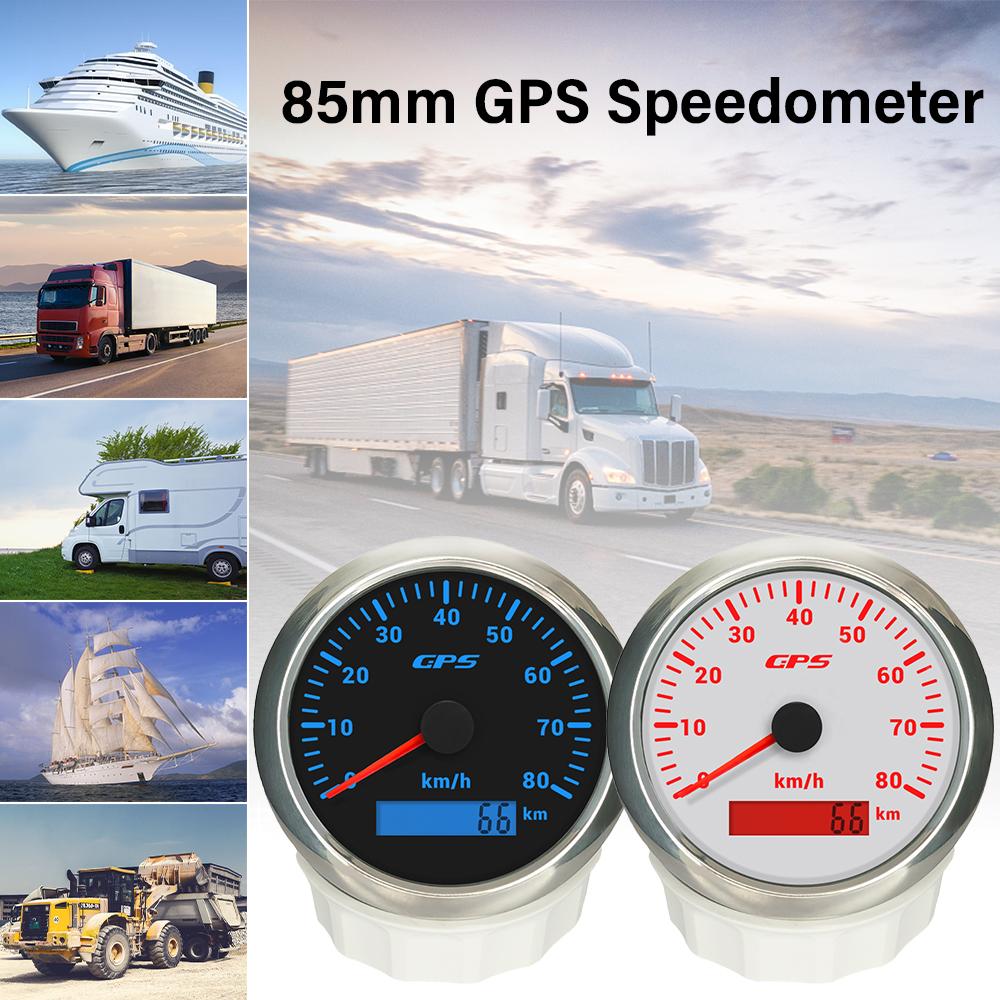 Rhaxel 85mm GPS Speedometer Odometer 0-80KM/H with GPS Antenna 7 Colors Backlight Speed Indicator for Motorboat Trucks