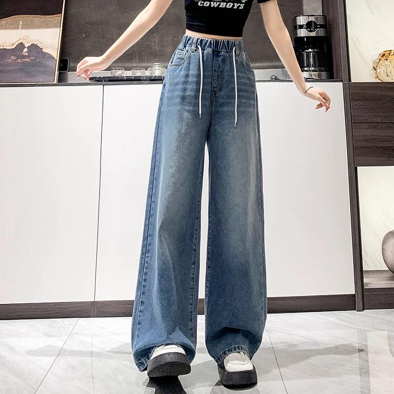 High Waist Wide Leg Jeans Women s Light Blue High Waist Long Pants Loose Fit Drawstring Elastic Waist plus Size Slimming Jeans XS