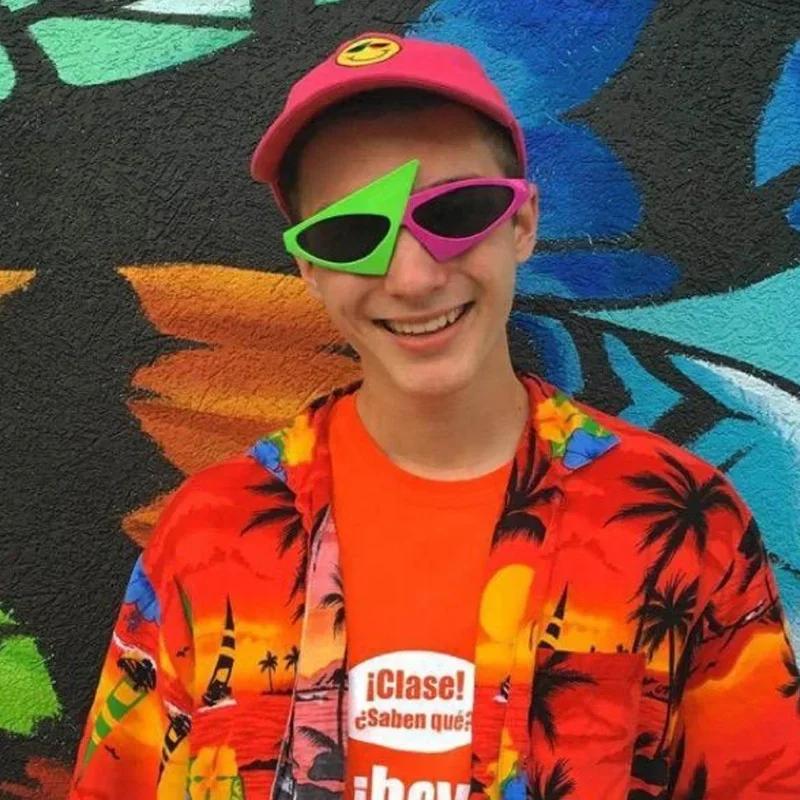 Novelty Party Sunglasses 80s Asymmetric Glasses Hot Pink and Neon Green Glasses Hip Hop Dance Halloween Party