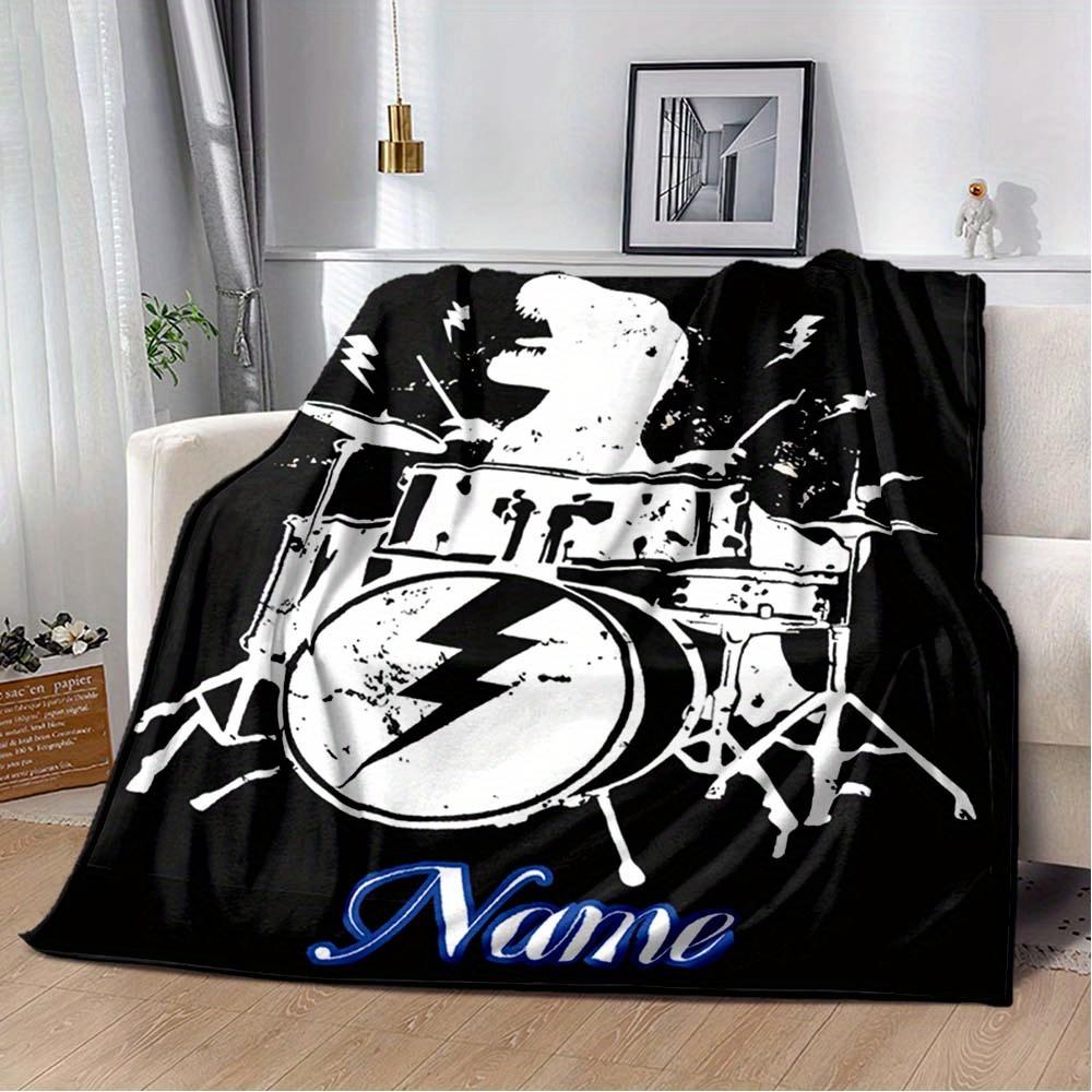 Dinosaur Playing Drums Customize Your Name Blanket Used For Chair Office Sofa Bed Camping Soft And Warm Giving Friends And Relatives Birthday