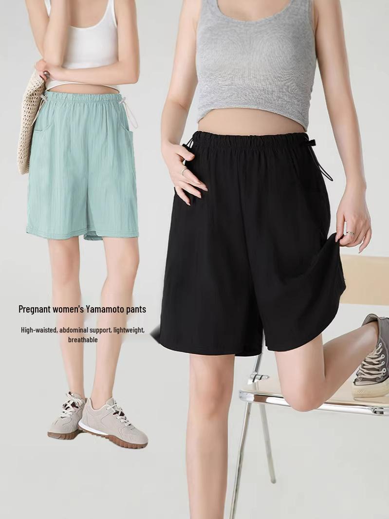 

Maternity Wide-Leg Summer Shorts - Breathable, Loose, Plus Size, Five-Point Yamamoto Style M (up to 110 lbs) чорний