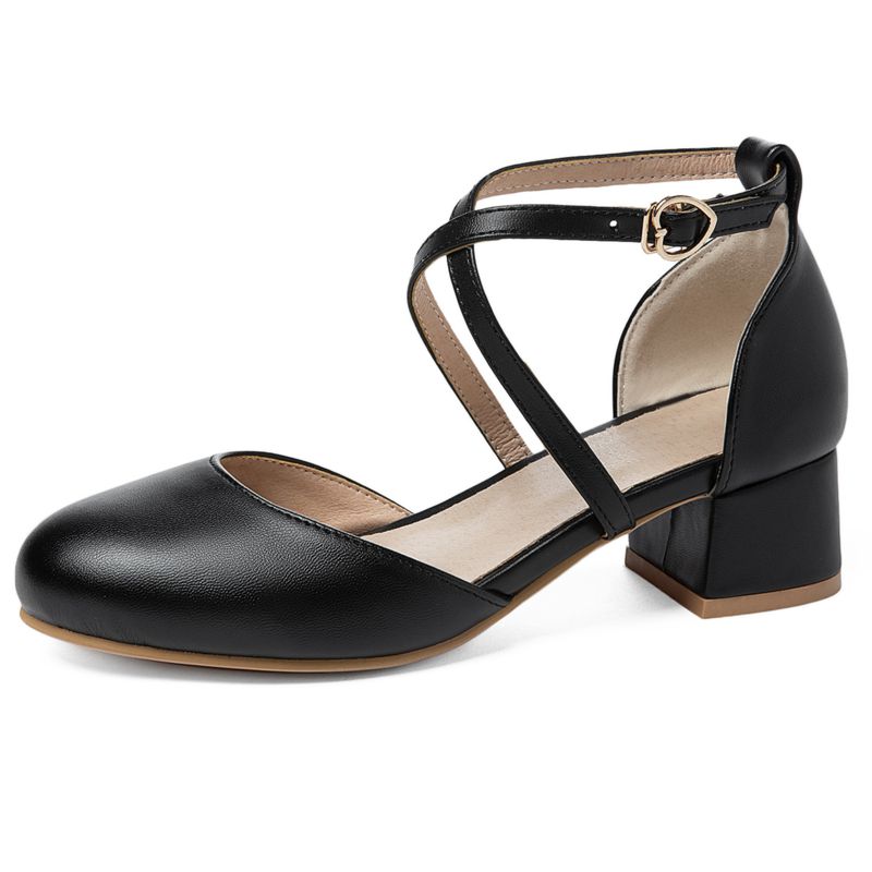 2025 Sweet Mary Janes Women Sandals Round Toe Thick Heels 4cm Buckle Strap Large Size 46 47 48 Fashion Dating Shoes