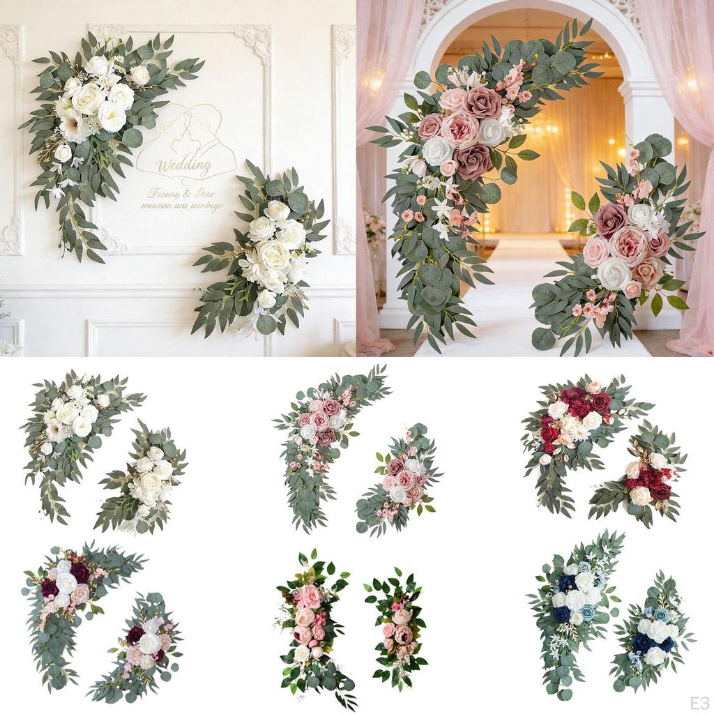 2 Pieces Artificial Flower Swag Floral Backdrop Rustic Hanging Handmade Silk Flowers Wedding Arch