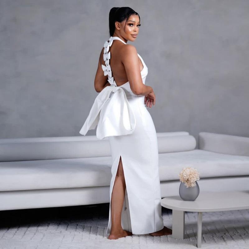 

Новое сексуальное бандажное платье с открытой спиной, модное женское платье с бантом, сексуальное вечернее платье XL белый