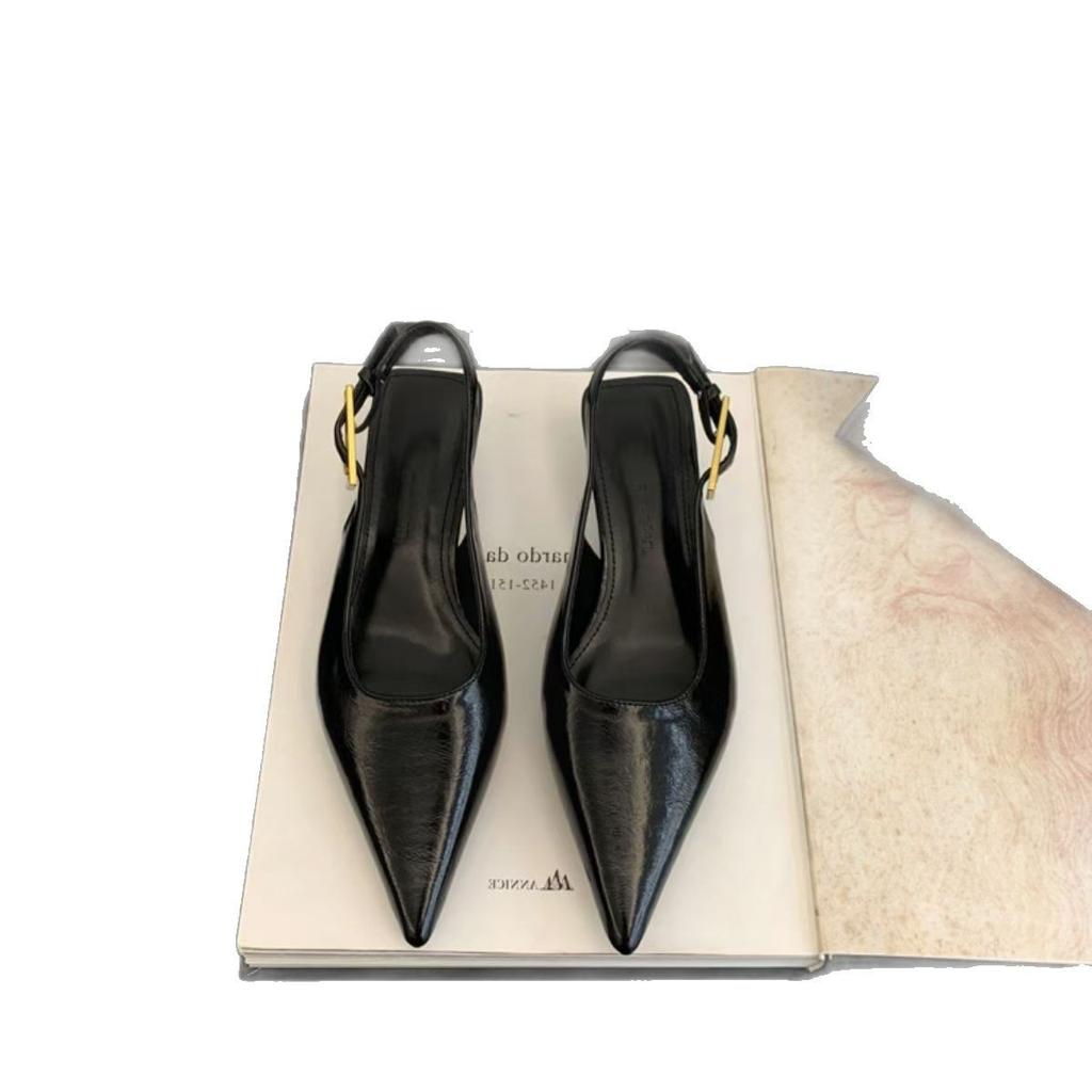 Spring 2025 new fashion niche design sense flat heel pointed high heels bag head empty strap sandals women