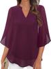 Casual Summer New Women's Floral Sleeve Top Loose V-Neck Chiffon Shirt
