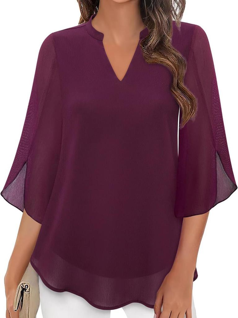 Casual Summer New Women's Floral Sleeve Top Loose V-Neck Chiffon Shirt