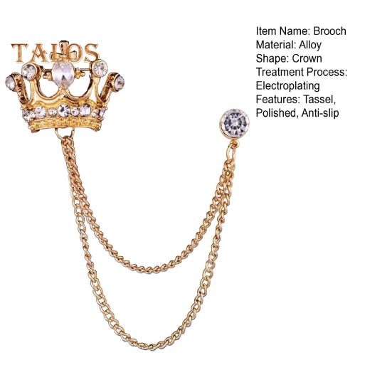 Men Retro Brooch English Style Crown Shape Rhinestone Tassel Decor Suit Coat Chest Decoration Formal Event Wedding Business Occasions Clothes Jewelry