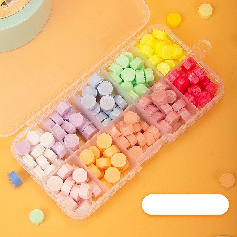 Ten Color Compartment Box Sealing Wax Pellets Complete Sealing Stamp Tool Set Multi Color Sealing Wax Pellets