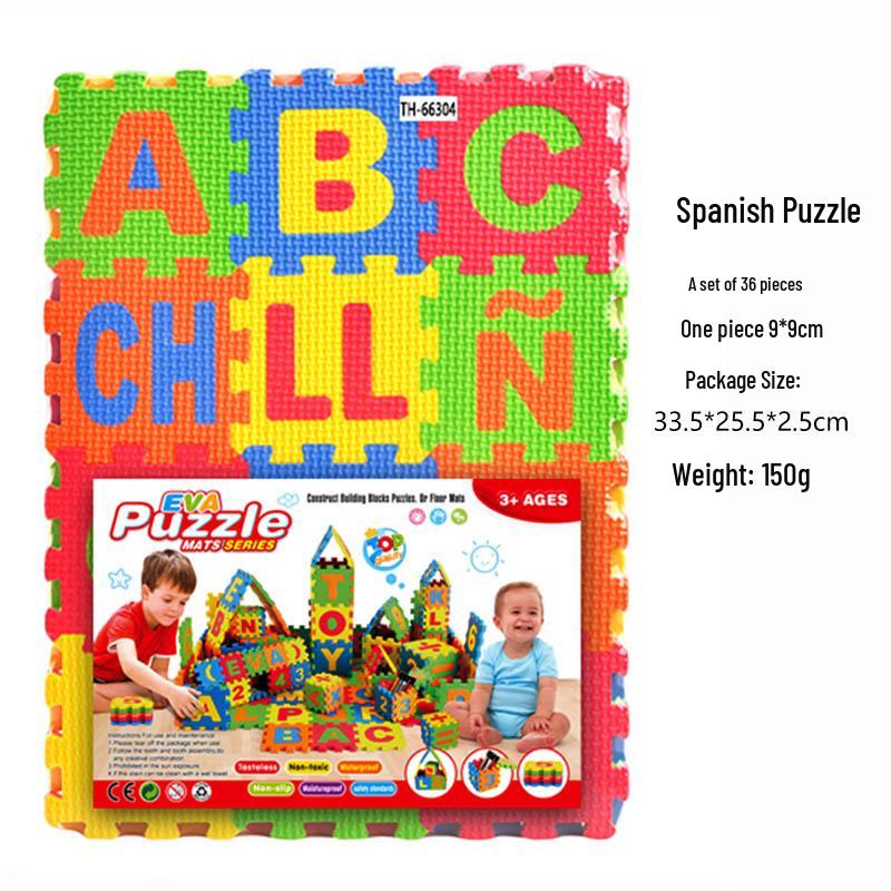 36-Piece 9.0cm EVA Geometric Puzzle Floor Mat - Russian, Spanish, Arabic Mini Foam Jigsaw Toy
