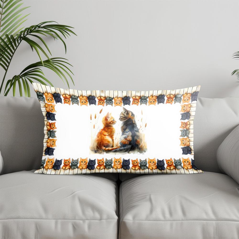 Home Decor Cute Cats Pillow Cover Design Suitable For Sofa Bedroom Car Pillow Cover Cushion Rectangular Back Cushion