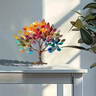 Baum des Lebens Ornament Acryl Desktop Dekoratives Kleines Ornament Wasserdicht und Verschleißfest Schreibtisch Theke Anhänger Ornament