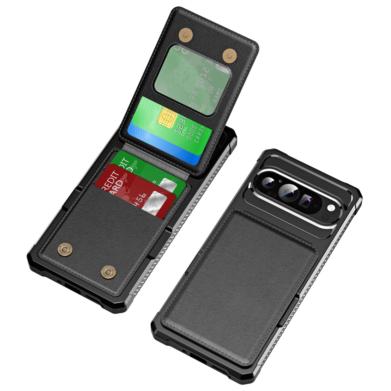 

ZM11 For Google Pixel 9 Pro XL Case Card Slot Kickstand PU+TPU Phone Cover Black