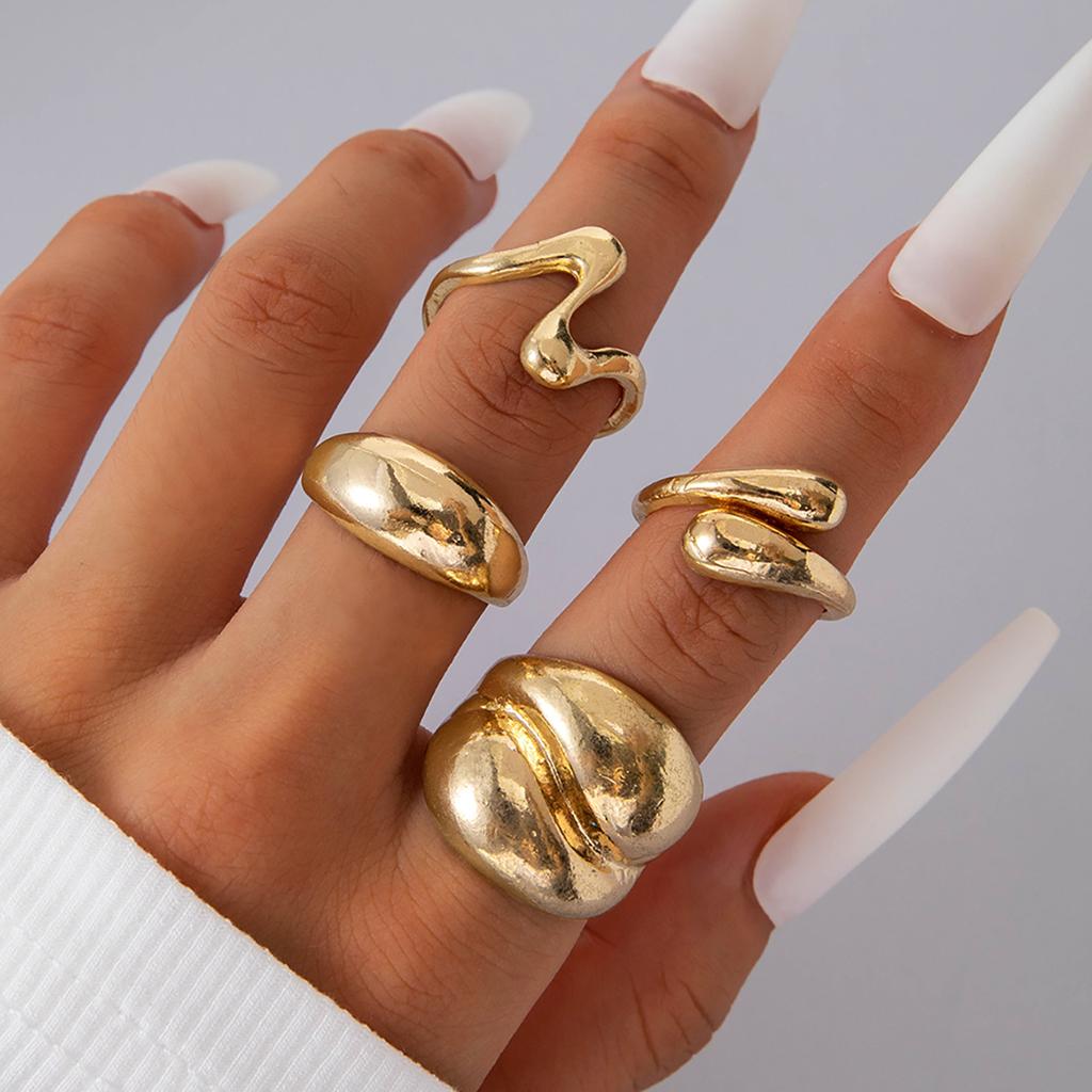 5Pcs/Set Vintage Irregular Metal Large Circular Rings for Women Men Colorful Rhinestone Opening Rings Punk Jewelry Accessories