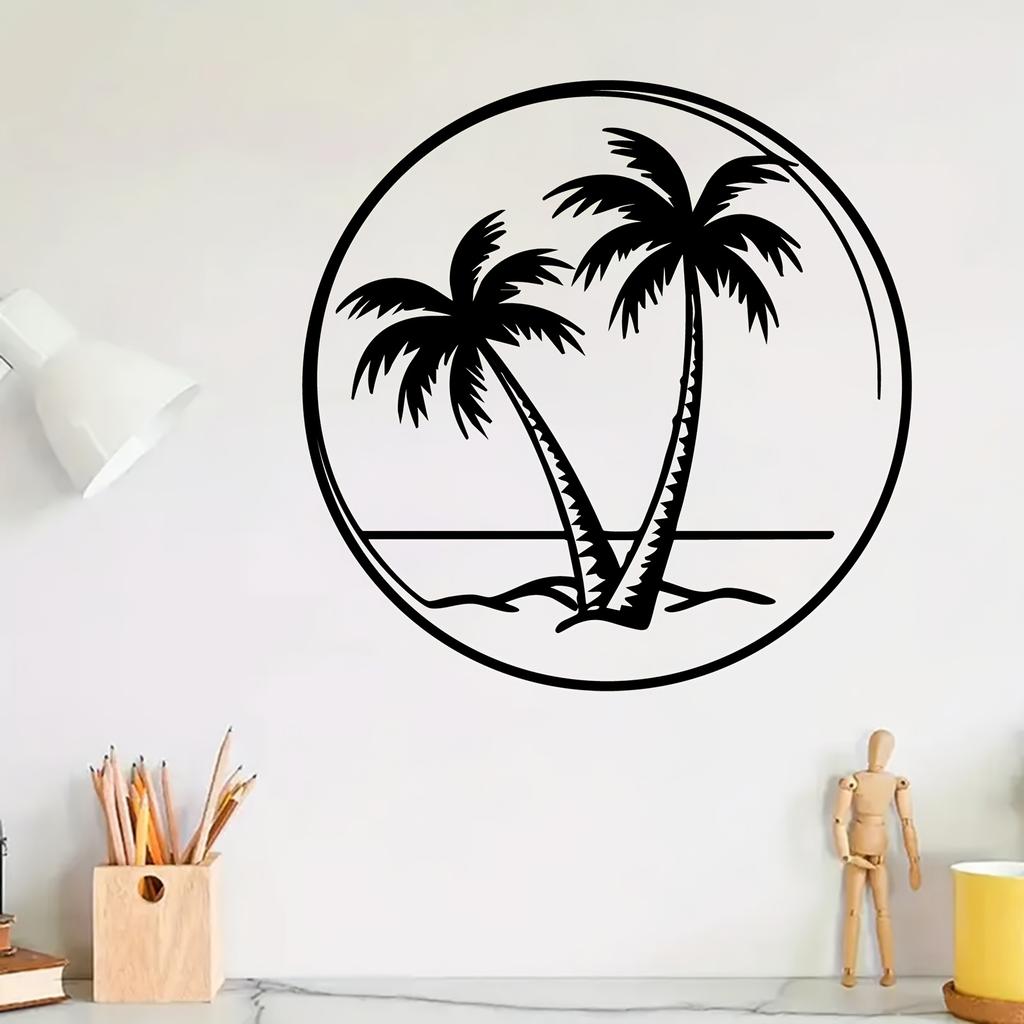 Iron Art Palm Tree Wall Art Mural Statue Weather‑Resistant Hooks for Outdoor Garden Fence Beach Summer Home Decor
