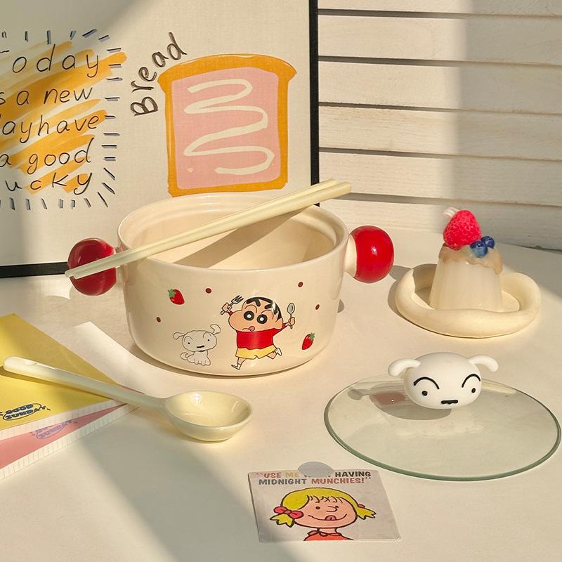 High-value Cute Instant Noodle Bowl with Cover, Student Dormitory Rice Bowl, Household Large-capacity Snail Powder Bowl