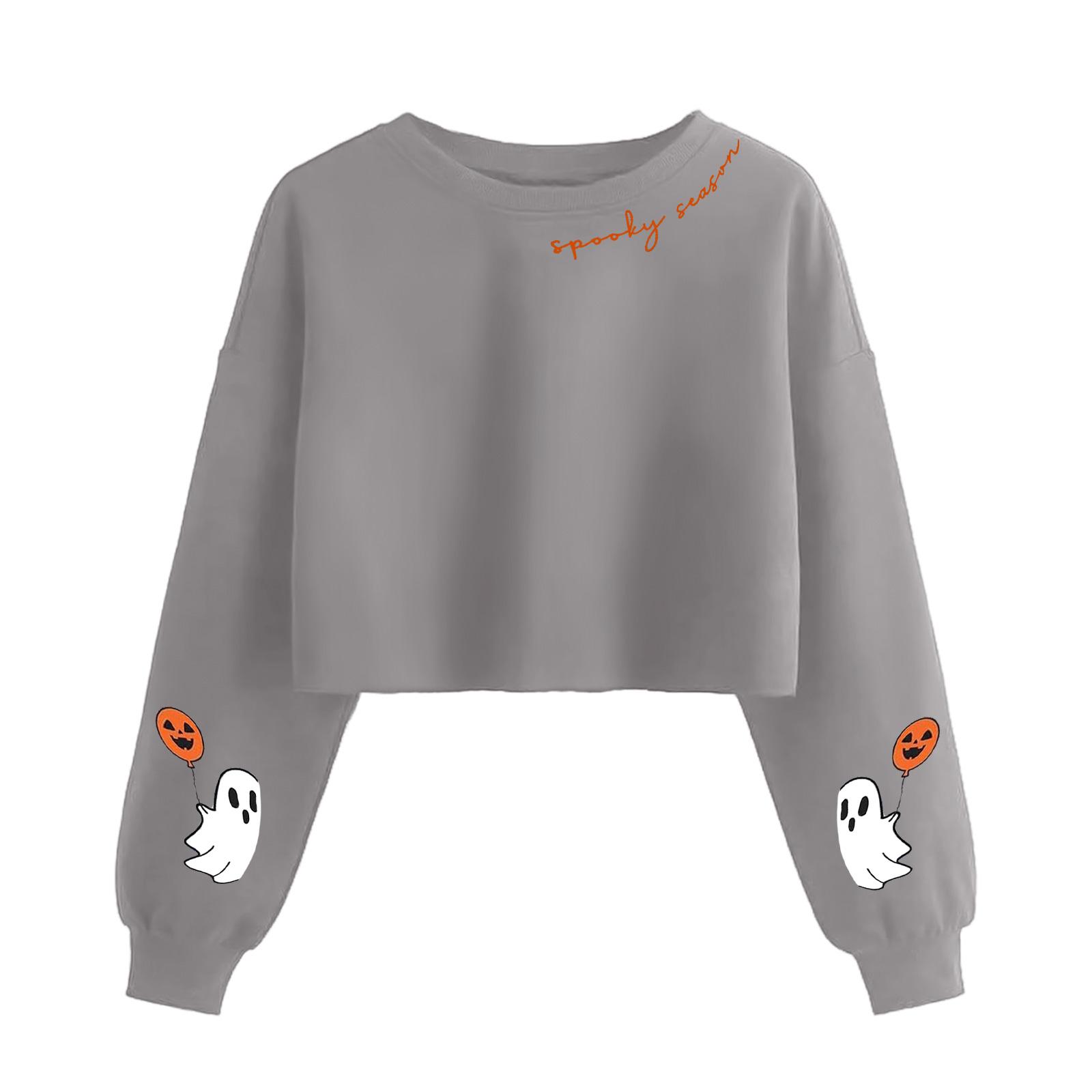 

Женский модный пуловер с длинными рукавами и жутким принтом на Хэллоуин, открывающий живот S