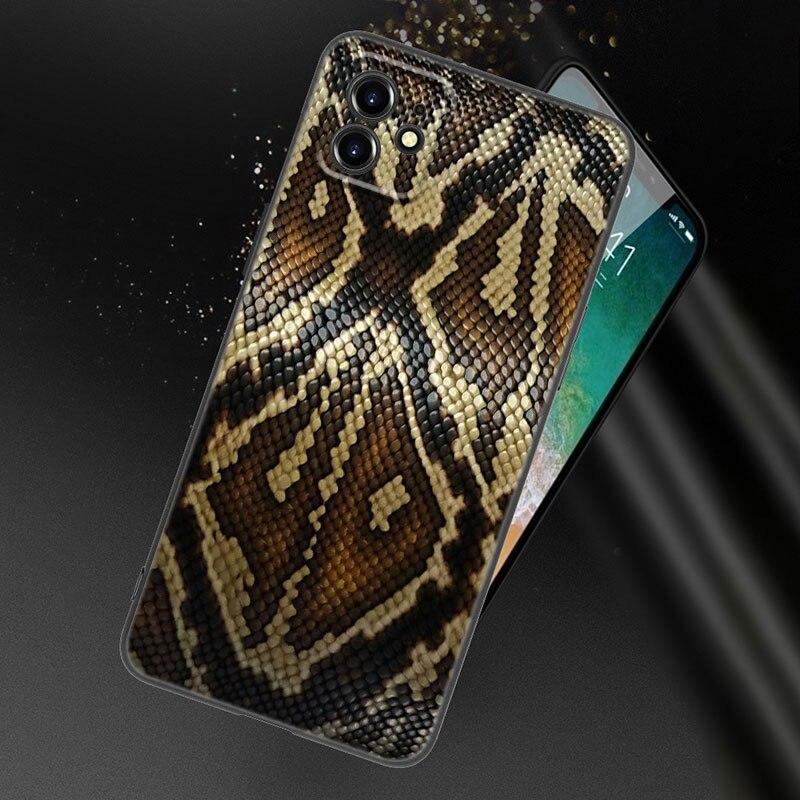 Fashion Snake Skin Phone Case For Apple iPhone 13 12 Mini 11 Pro XS Max XR X 8 7 6S 6 Plus SE 2022 2020 5S 5 Soft Black Cover