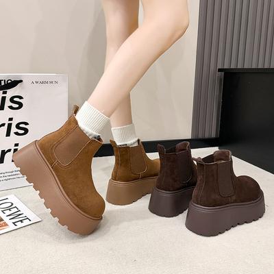 Retro Chelsea Short Boots Women's Autumn and Winter New Versatile Comfortable Wind Small Man Height Increase One Foot Cigarette Boots