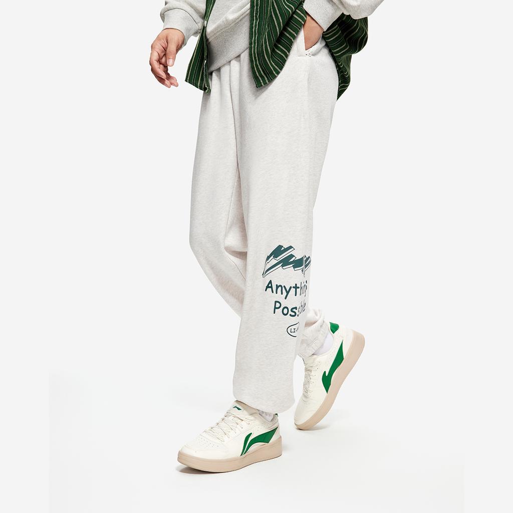 Li Ning Serie Stile di Vita Sportivo Lettera Pile Morbido Caldo Versatile Polsini Pantaloni da Tuta Lavorati a Maglia Uomo pantaloni Piastrelle Grigio Fiore-Grigio AKLU921-2