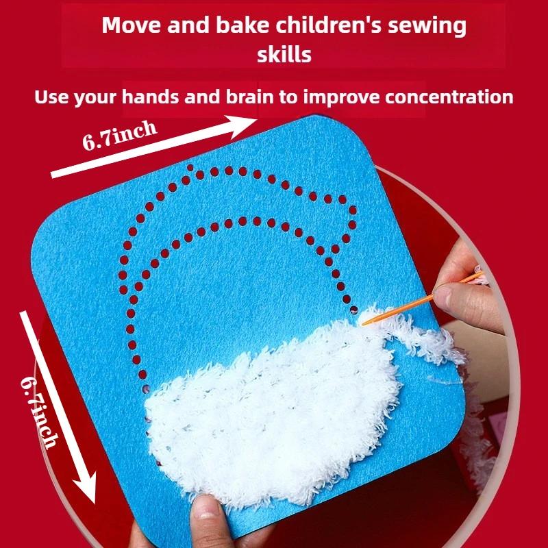 Christmas DIY Embroidery Sewing Kit Holiday Knitting Craft Set with Colorful Non Woven Fabric and Safe Needles for Handmade Gift