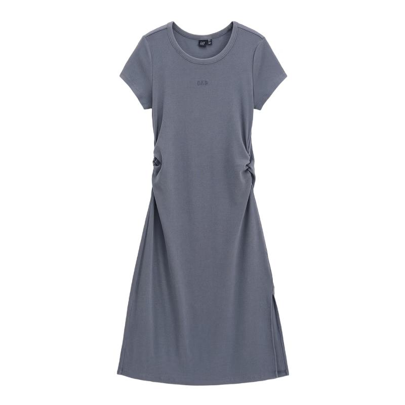 GAP Women s Embroidered Logo Pleated Waist Round Neck Short Sleeve Dress 165/88A